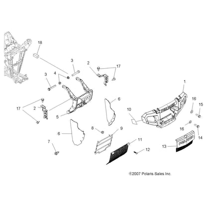 Polaris ATV Front Brushguard Under Frame, Medium Gloss Medium Gloss Black, Genuine OEM Part 1017050-067, Qty 1