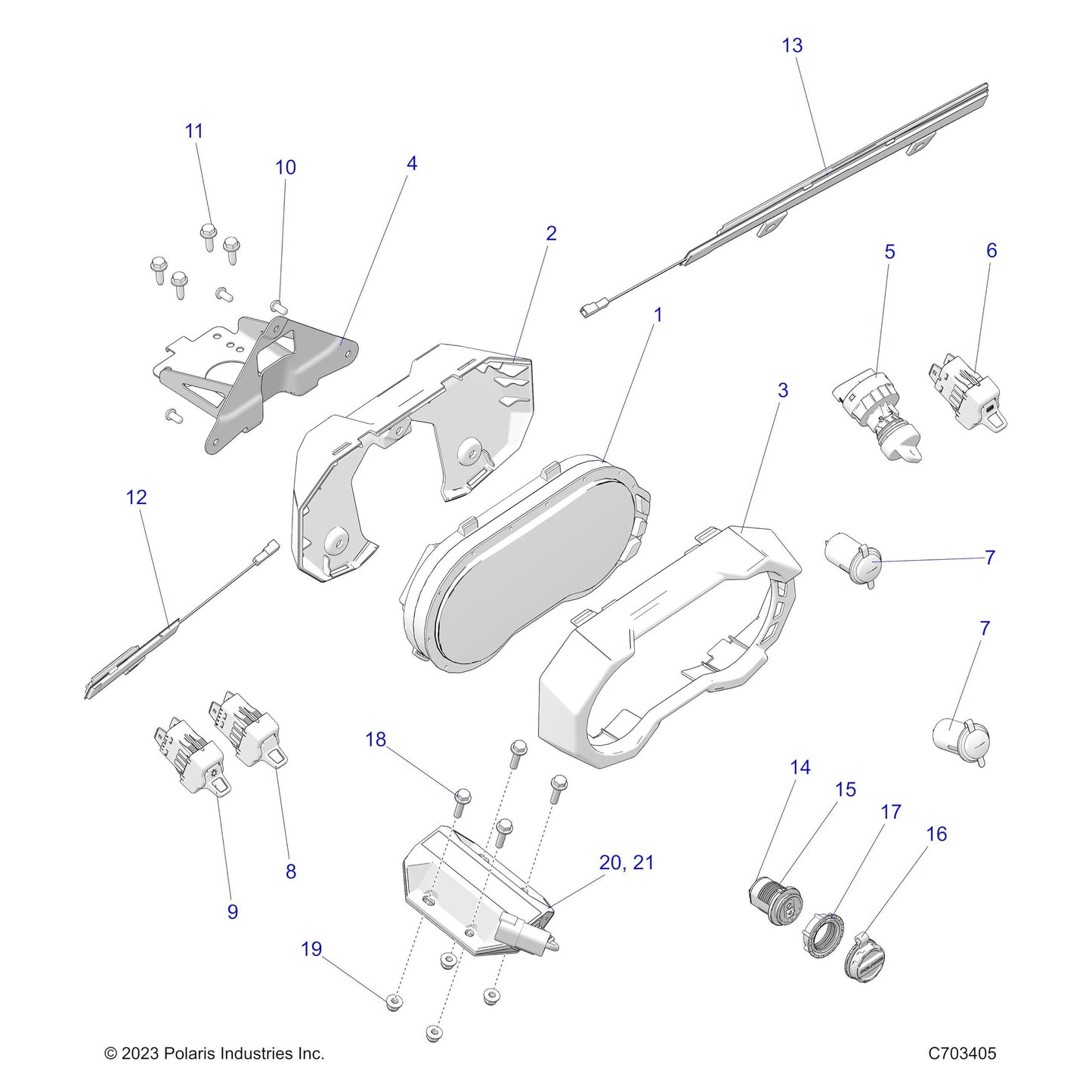 Polaris RZR Light Assembly, Dash, Driver, Genuine OEM Part 2414547, Qty 1