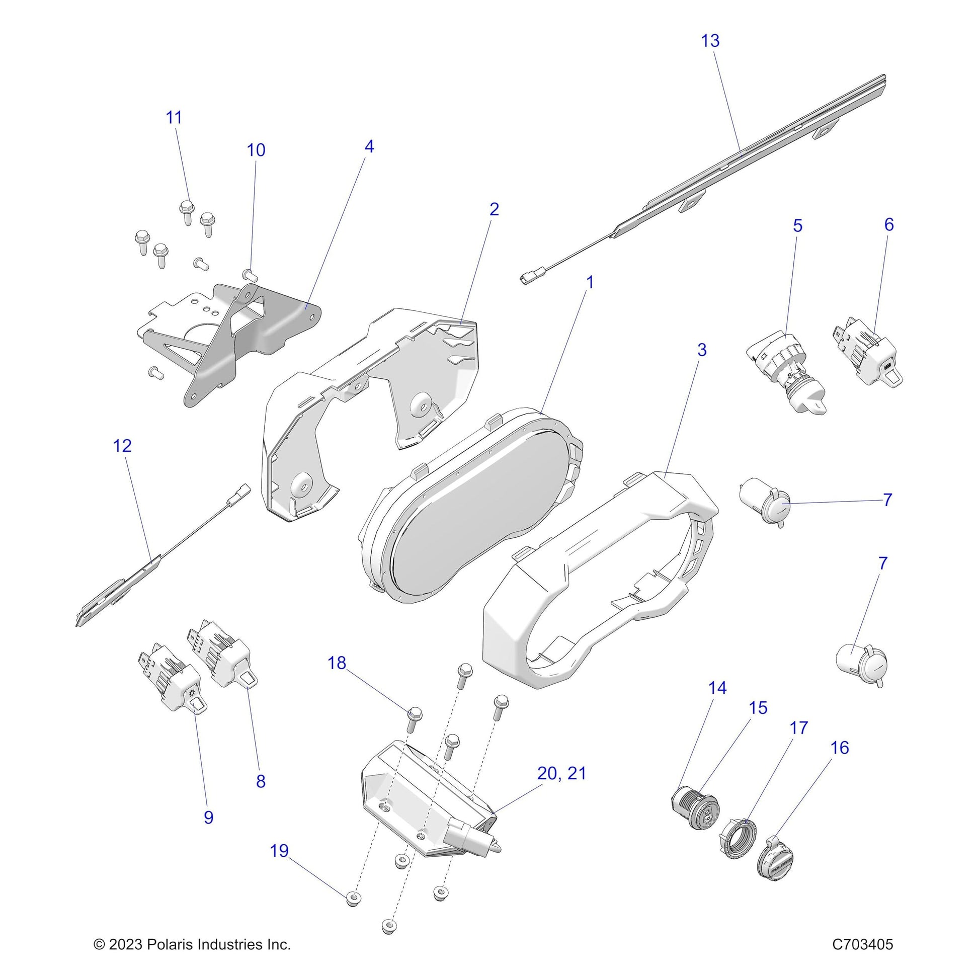 Polaris RZR Light Assembly, Dash, Driver, Genuine OEM Part 2414547, Qty 1