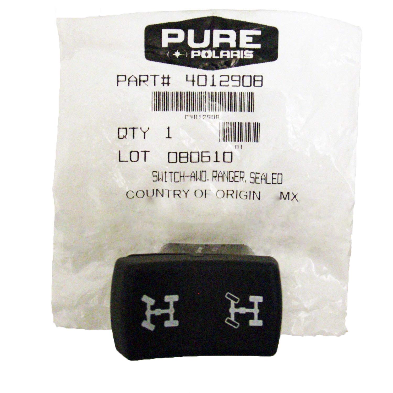 Polaris RZR AWD Switch, Sealed, RGR, Genuine OEM Part 4012908, Qty 1