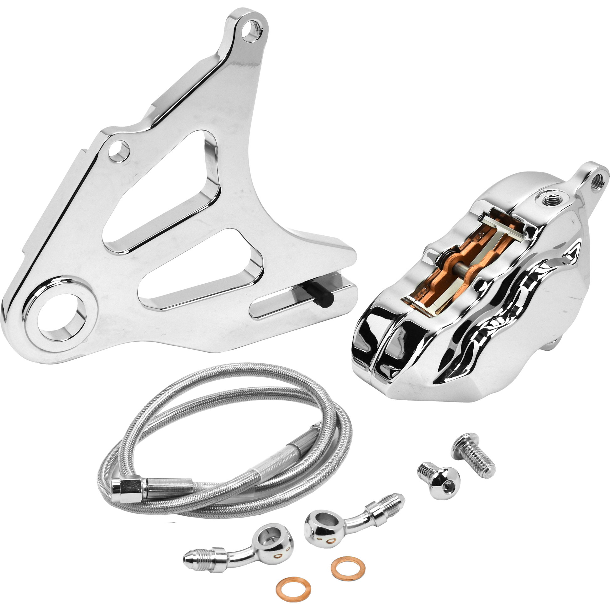 4 Pist Rear Caliper Kit Chrome St 18 Up