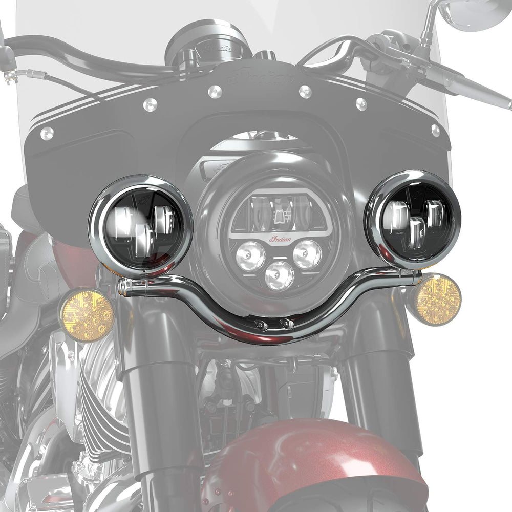 
                      
                        Indian Motorcycle Pathfinder S Driving Light Mount, Chrome, for Chief, Super Chief, Chief Bobber, Chief Dark Horse Models and More, Includes Mounting Bar, Wiring Harness, Hardware - 2884775-156
                      
                    