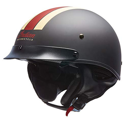 Indian Motorcycle Half Helmet with Retro Racing Stripe, Black - M - 286369603