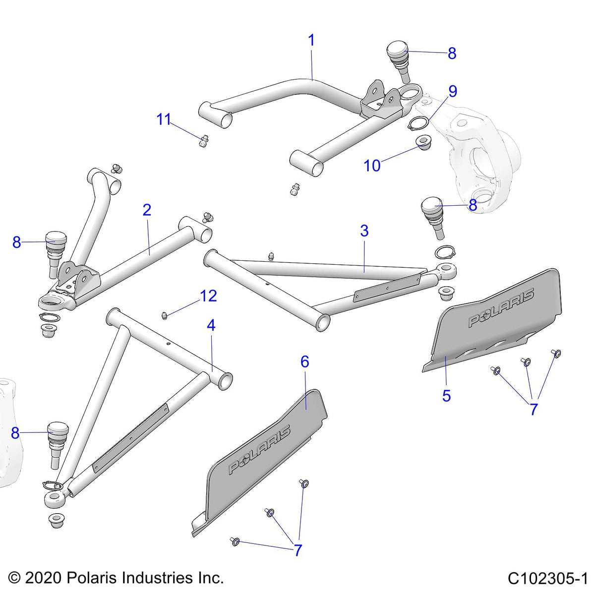 Polaris ATV Control Arm Weld, Front, Upper, Right, Genuine OEM Part 1020528-067, Qty 1