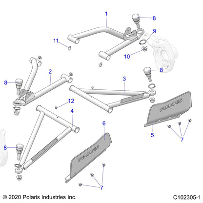 Polaris ATV Control Arm Weld, Front, Upper, Right, Genuine OEM Part 1020528-067, Qty 1