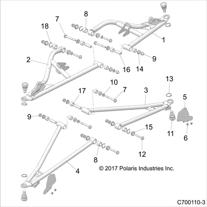 Polaris RZR Control Arm Weld, Upper, Front, 64, Red, Genuine OEM Part 1025145-293, Qty 1