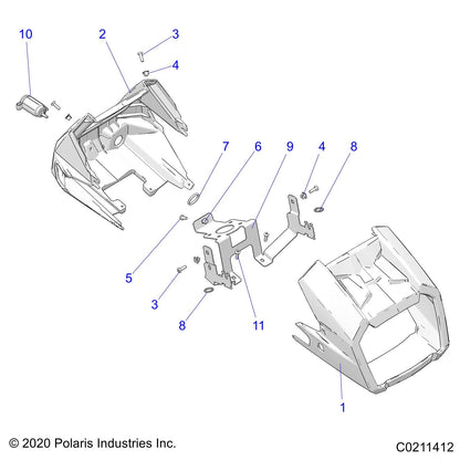 Polaris ATV Headlight Pod, Front, Sagebrush Green Metallic, Genuine OEM Part 5451310-498, Qty 1