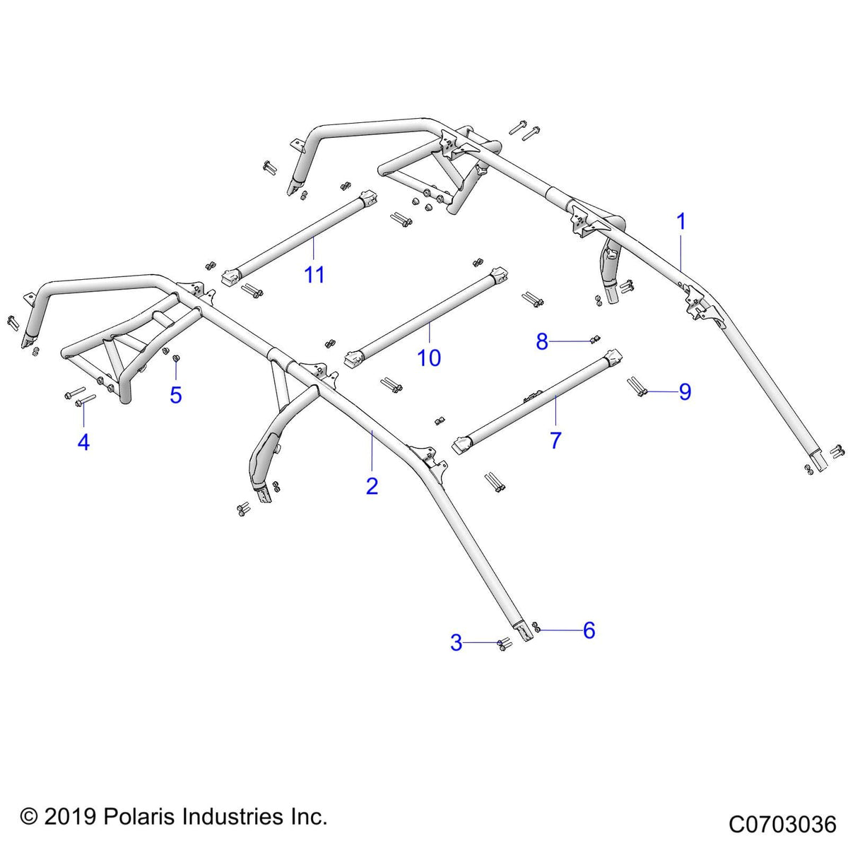 Polaris RZR Rops Weld, Rear, Cross, Black, Genuine OEM Part 1024624-458, Qty 1