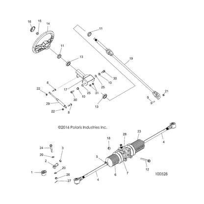 Polaris ATV Shock Assembly, Tilt Steering, Short, Genuine OEM Part 7044699, Qty 1