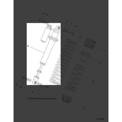 Polaris RZR Shock, Front, Left, RZR XP, Genuine OEM Part 7044608, Qty 1