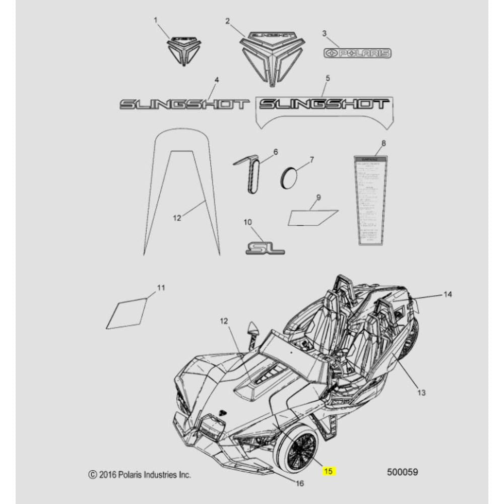 Polaris Slingshot Fender Decal, Front, Left, Silver/Black, Genuine OEM Part 7185199, Qty 1