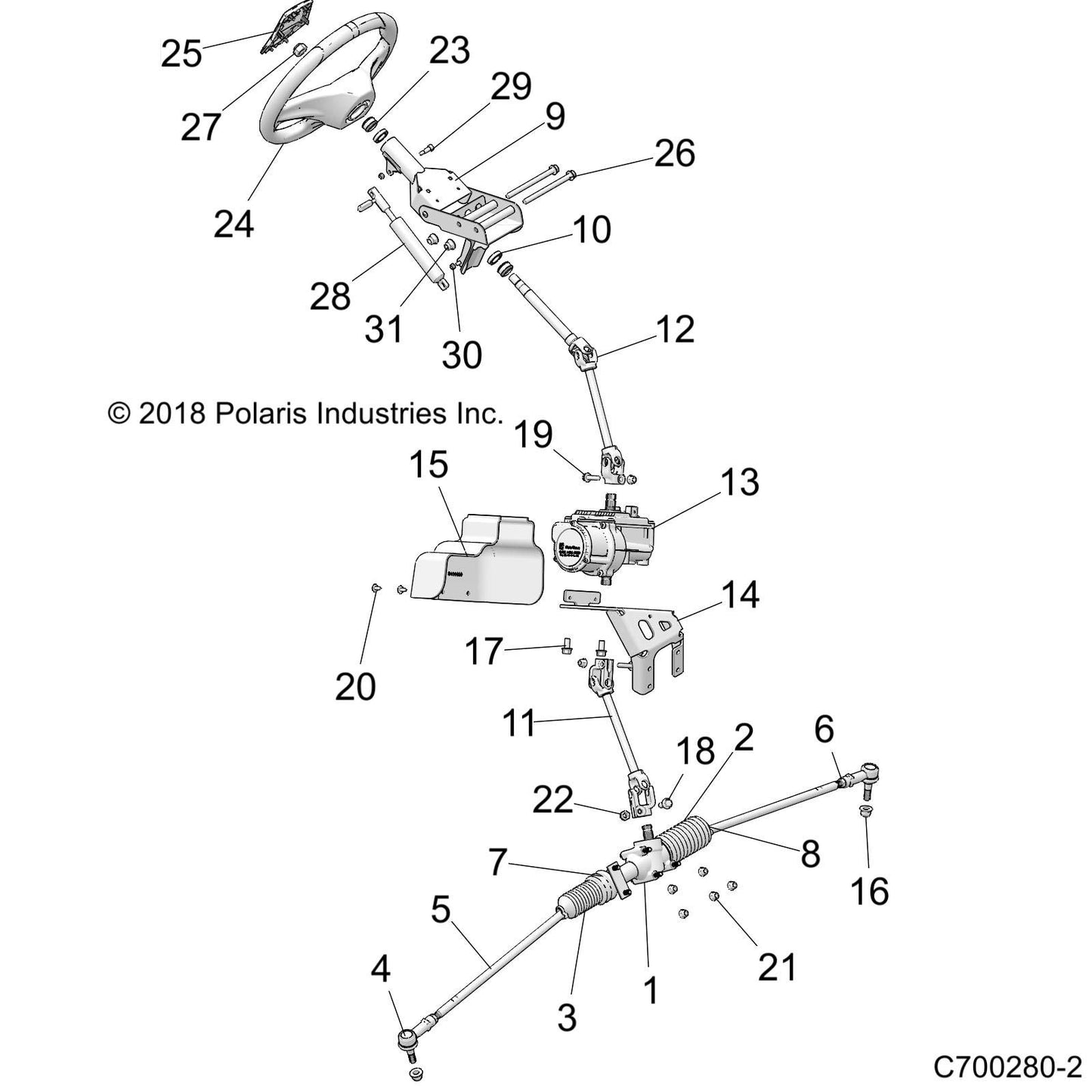 Polaris RZR Steering Gear Box Assembly, Genuine OEM Part 1824835, Qty 1