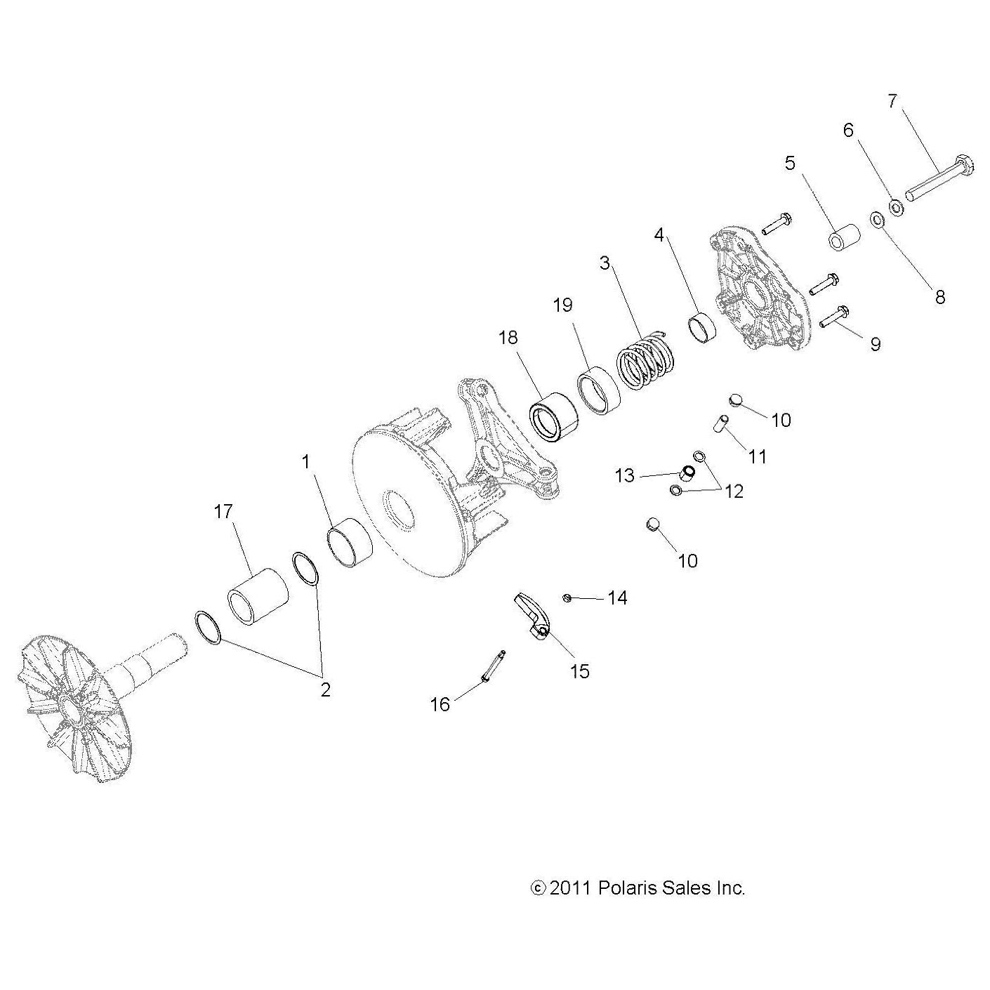 Polaris Ranger Basic Engine Braking System (EBS) Drive Clutch Assembly, Genuine OEM Part 1323058, Qty 1