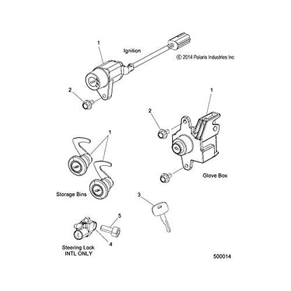 Polaris Slingshot ASM., IGNITION, LOCK SET, INTL [INCL. IGN., GLOVE BOX, STORAGE][INTL], Genuine OEM Part 4015943, Qty 1
