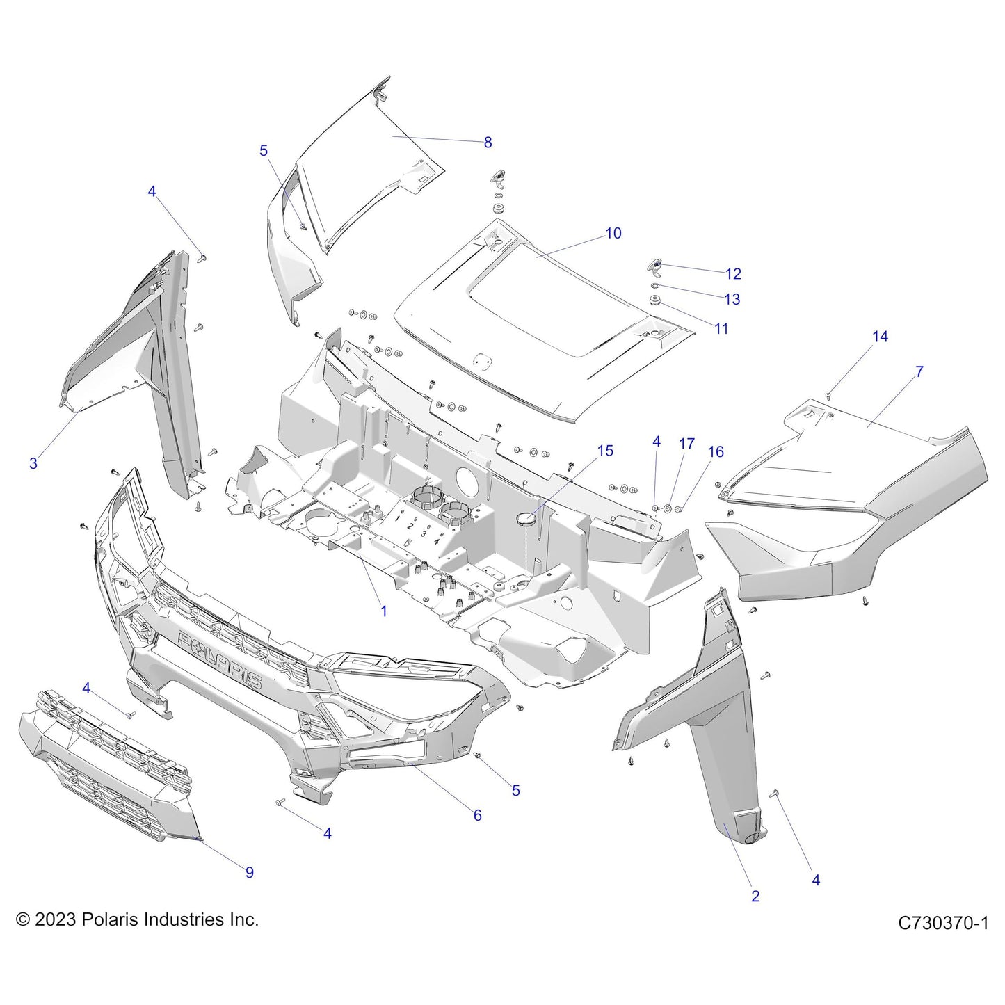 Polaris Ranger Center Hood, Suede Sagebrush Green Metallic, Genuine OEM Part 5453727-685, Qty 1