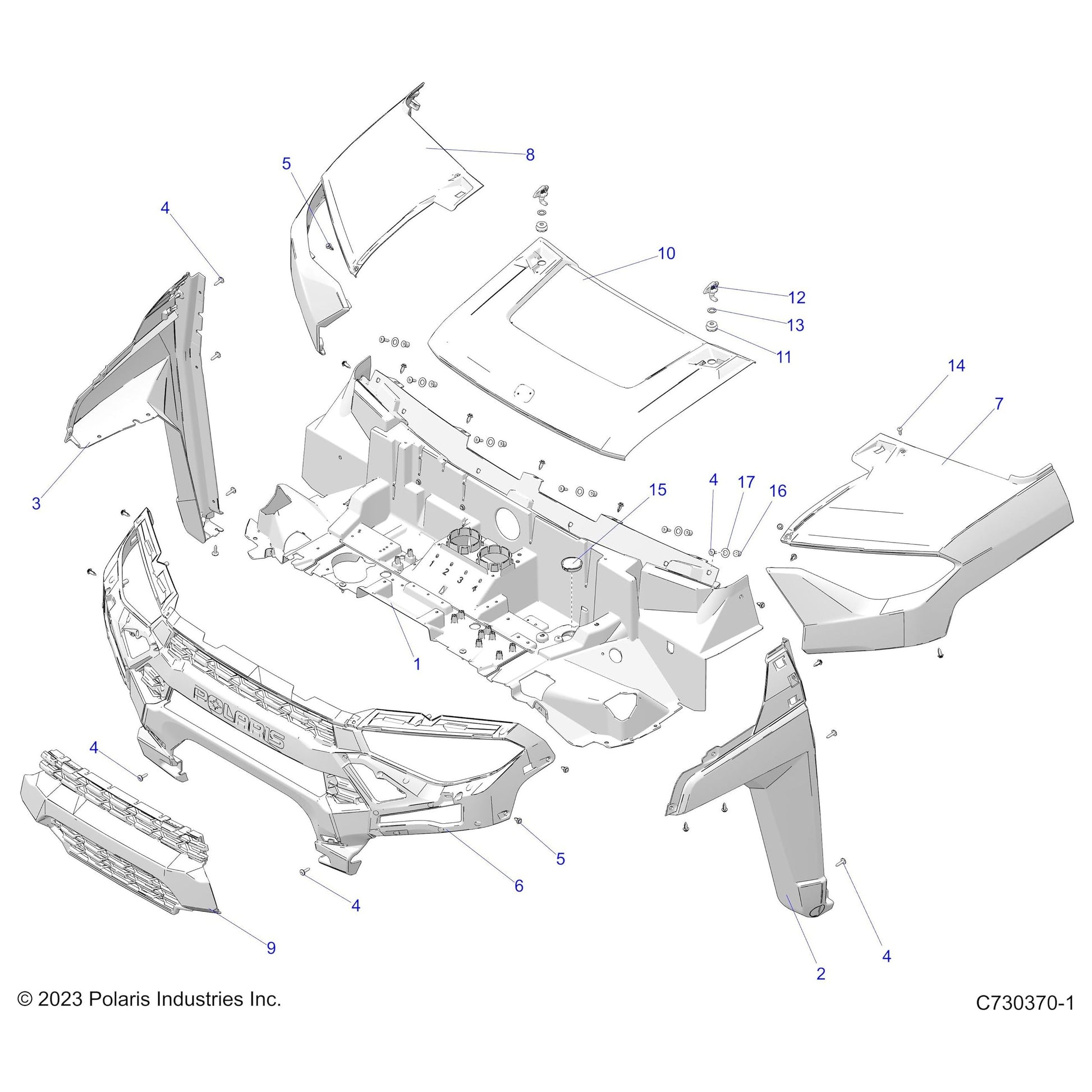 Polaris Ranger Center Hood, Suede Sagebrush Green Metallic, Genuine OEM Part 5453727-685, Qty 1