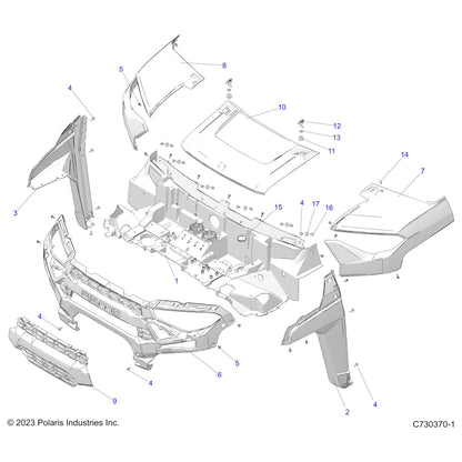 Polaris Ranger Center Hood, Suede Sagebrush Green Metallic, Genuine OEM Part 5453727-685, Qty 1