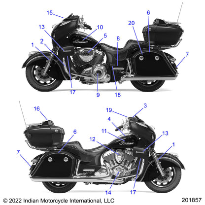 Indian Motorcycle Badge, Right, 9 in, Genuine OEM Part 5633399, Qty 1