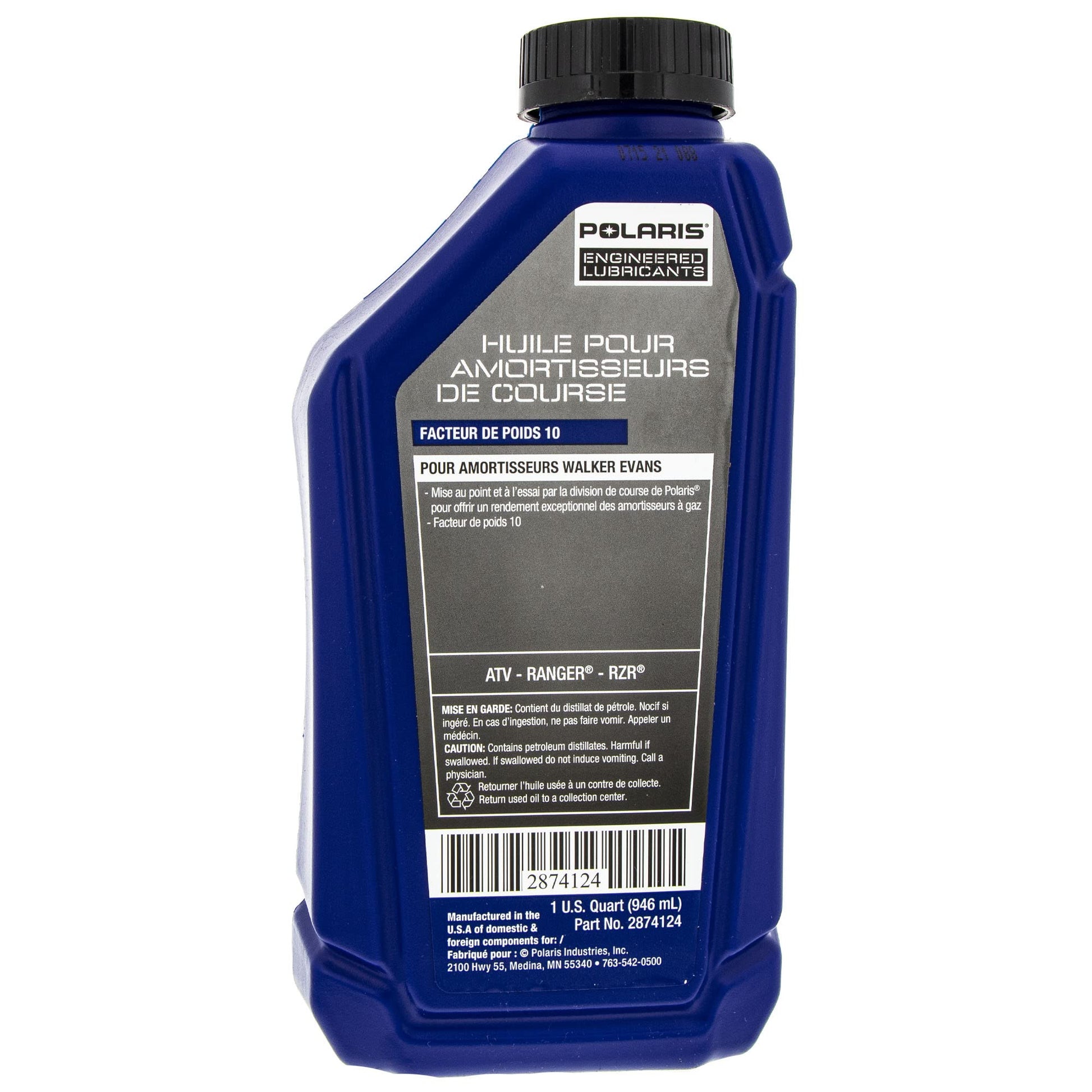 Polaris Premium Racing 10W Gas Shock Oil for Walker Evans Shocks On RANGER, GENERAL, RZR, ATV Models, Ultimate Performance, for Heavy Loads, Severe Cold Riding, 1 Quart, Qty 1-2874124