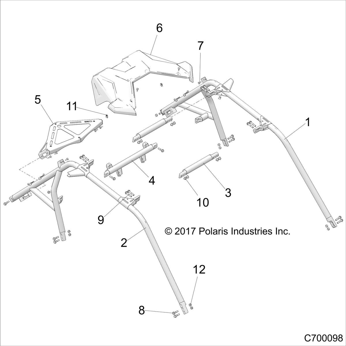 Polaris RZR Rack Support Assembly, Rear, Matte Black, Genuine OEM Part 1024204-458, Qty 1