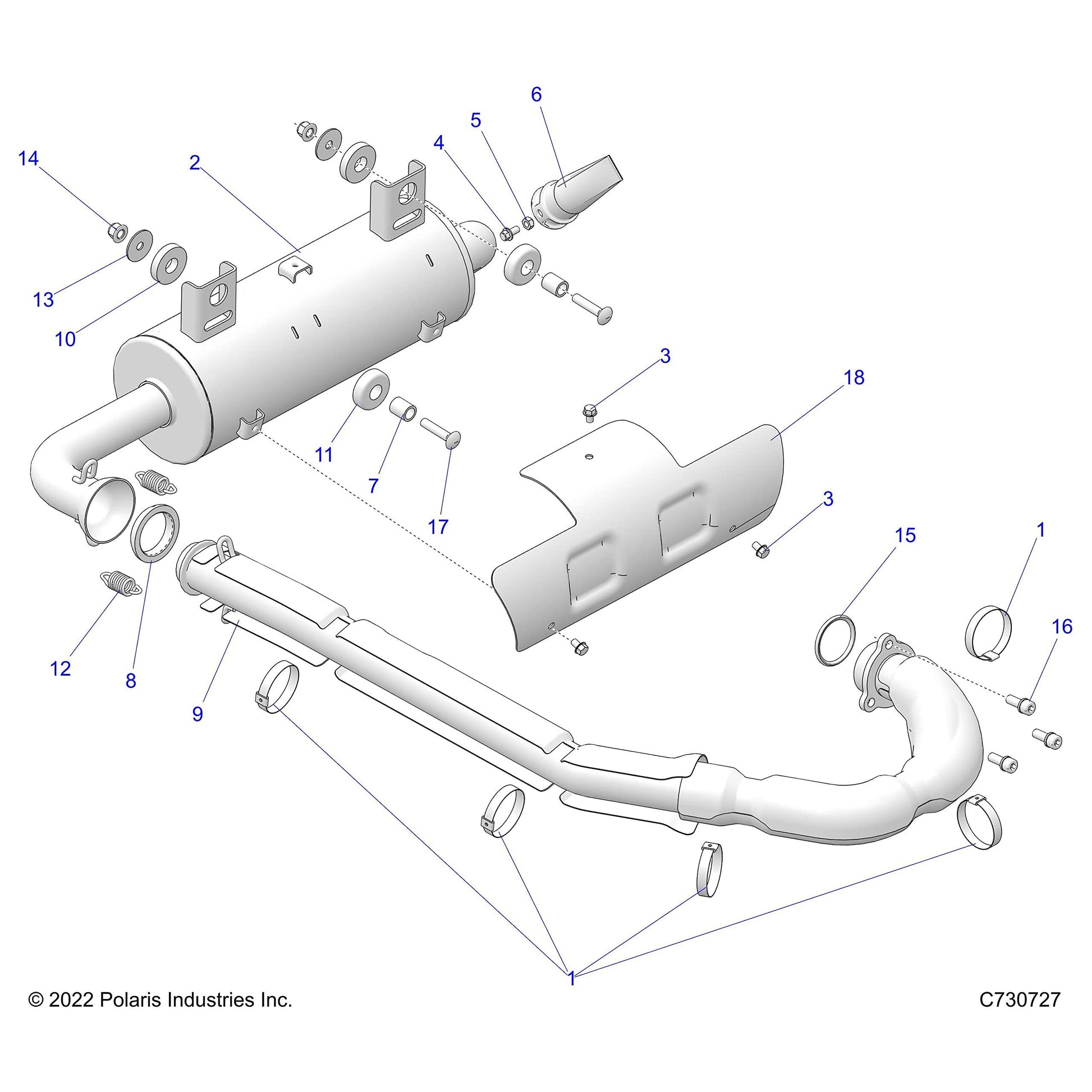 Polaris Ranger Headpipe Assembly, Genuine OEM Part 1262518, Qty 1