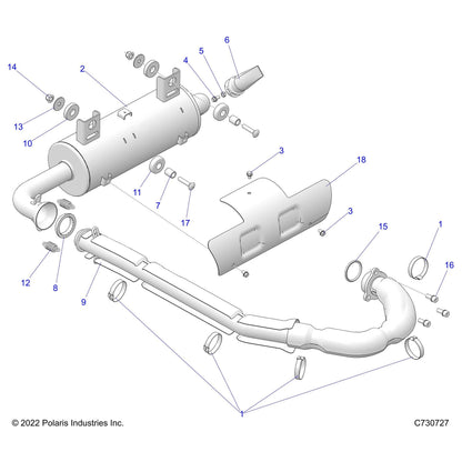 Polaris Ranger Headpipe Assembly, Genuine OEM Part 1262518, Qty 1