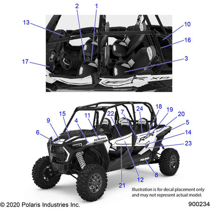 Polaris RZR Decal-Door,UPR,TOP,RH [EAK][EBK], Genuine OEM Part 7194183, Qty 1