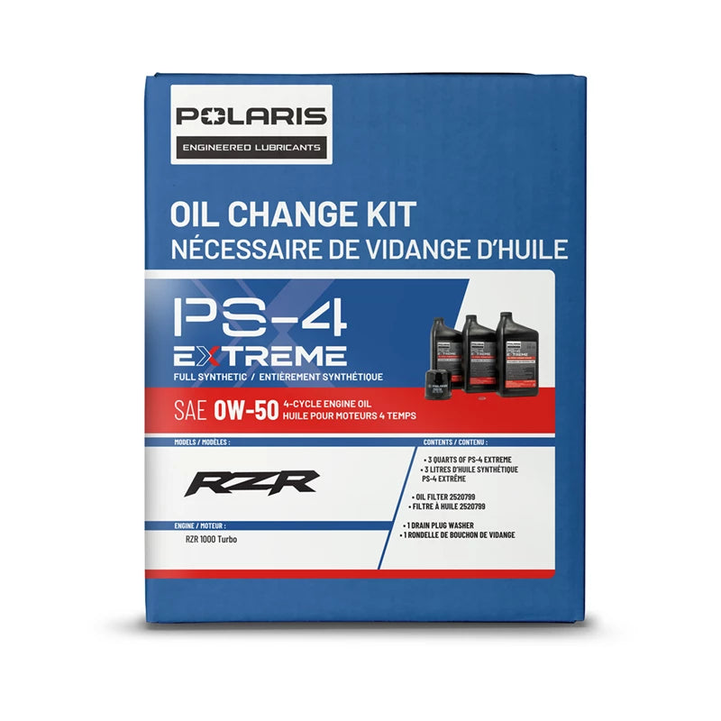 Polaris RZR 0W-0 PS-4 Extreme Oil Change Kit in blue packaging